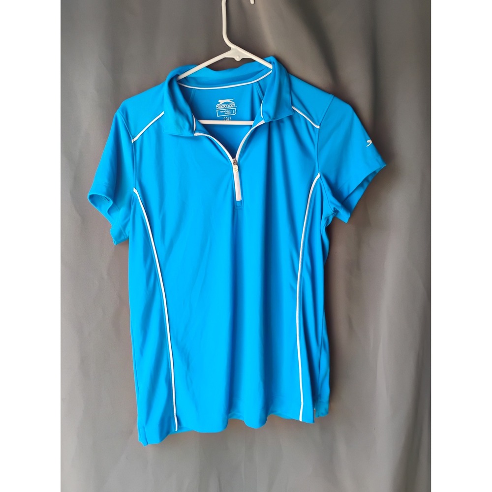 Slazenger Golf Womens Blue Quarter Zip Short Sleeve Polo Shirt Large